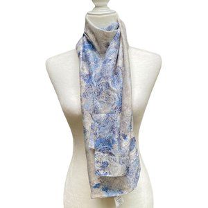 DAMART Blue Cream Print Scarf 15" x 62"